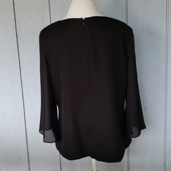 Black Elegant Top. Bell Sleeve - Picture 2 of 12